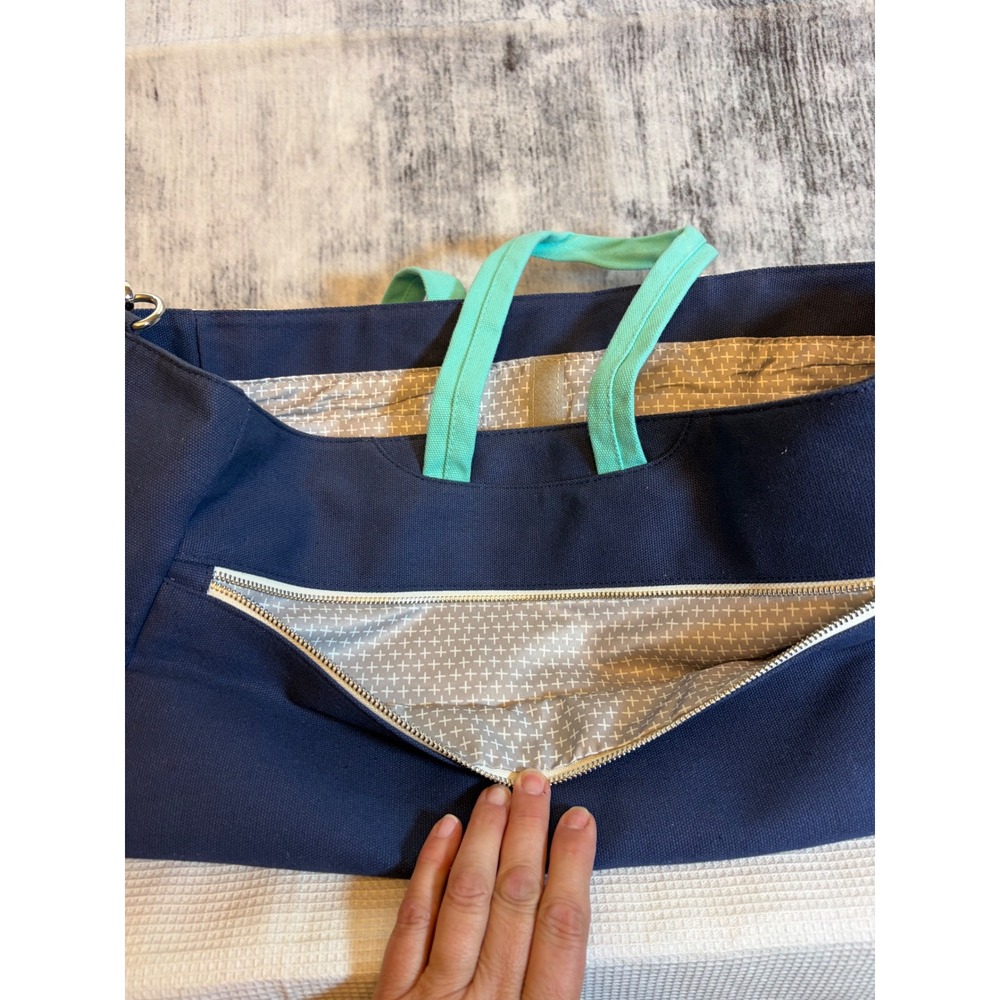 Stampin Up Canvas Craft Tote Bag Navy Blue Cream Teal Organizer Shoulder Bag - Picture 6 of 9